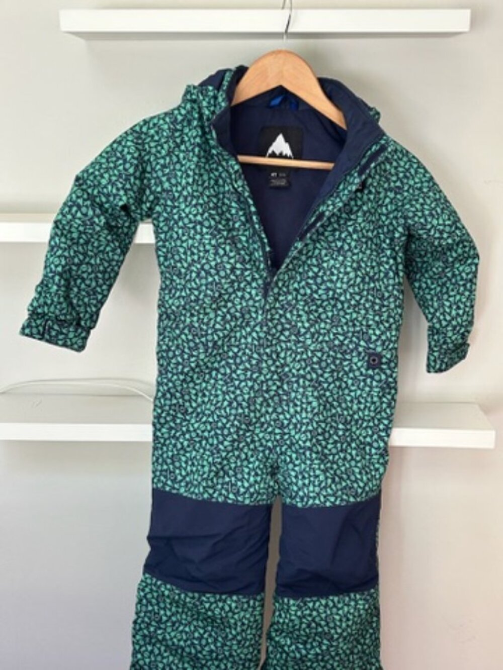 Burton Kids' One-Piece Snowsuit — Green & Navy Snowboard Print — Size 4T